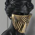 SOGA 40cm Black Classical Bust Sculpture Resin with Gold Striped Mask for Modern Home Décor