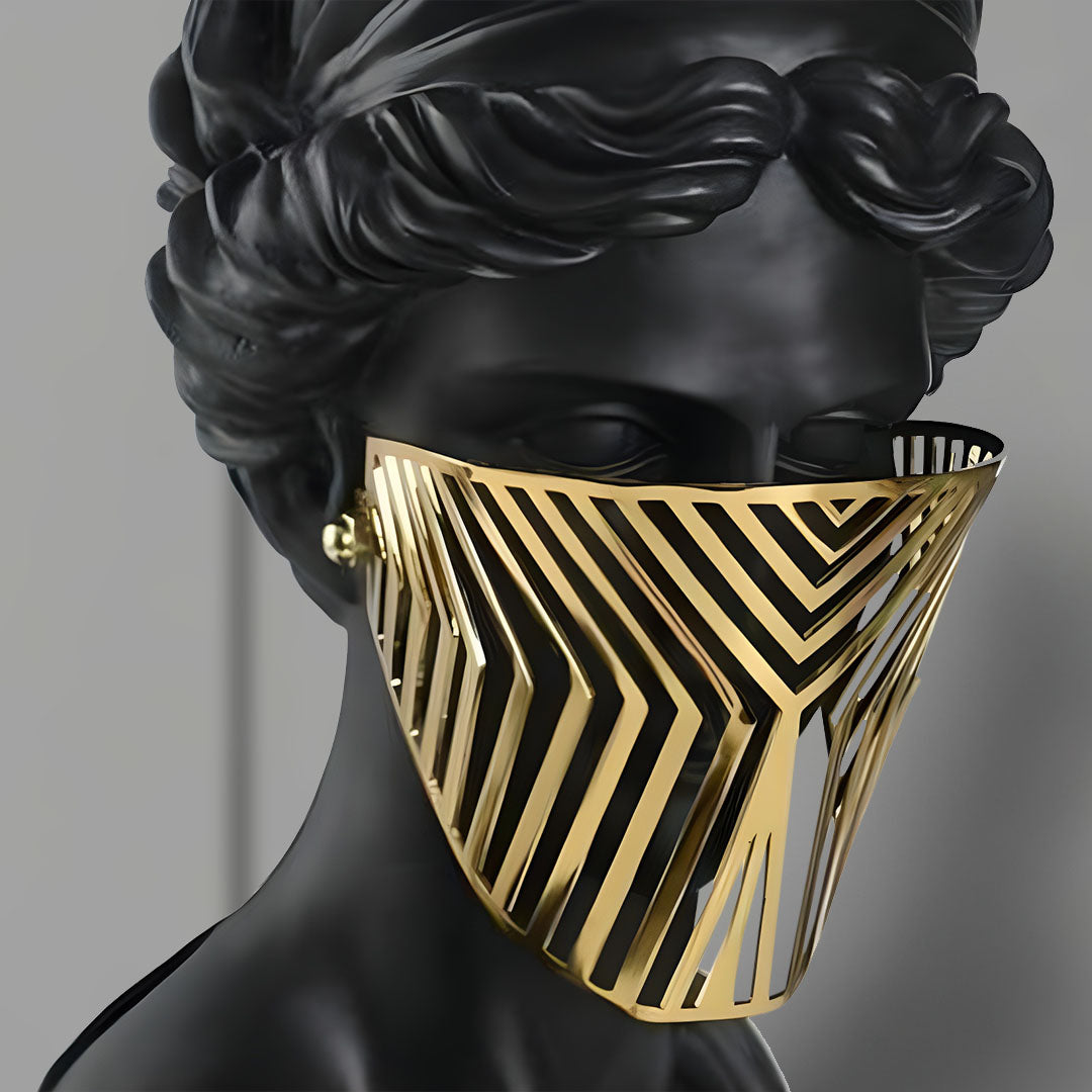 SOGA 40cm Black Classical Bust Sculpture Resin with Gold Striped Mask for Modern Home Décor