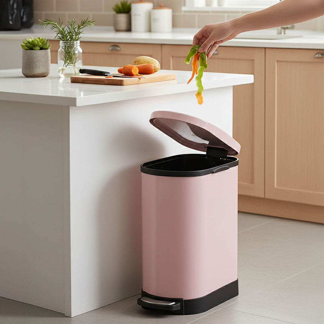 Foot Pedal Stainless Steel Trash Bin 10L Pink