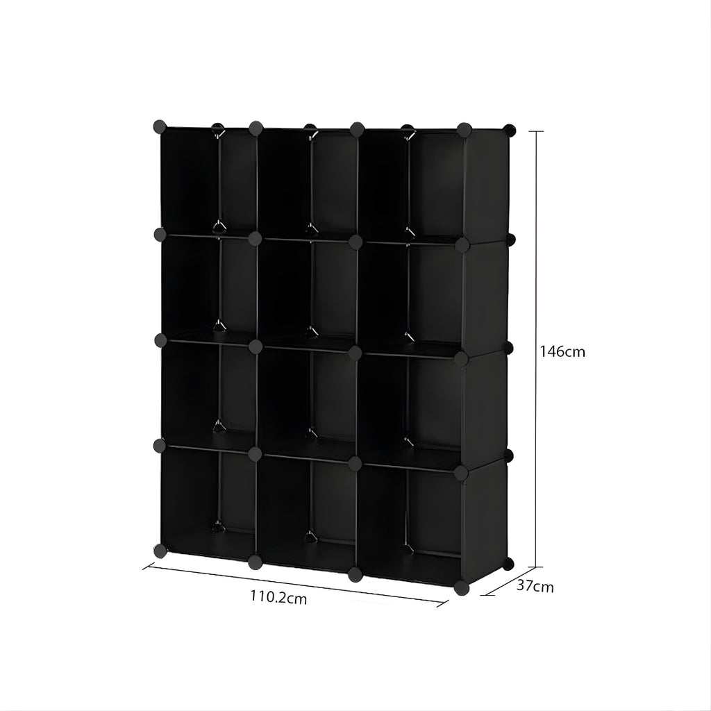 4 Tier 12-Cube Black Portable Wardrobe