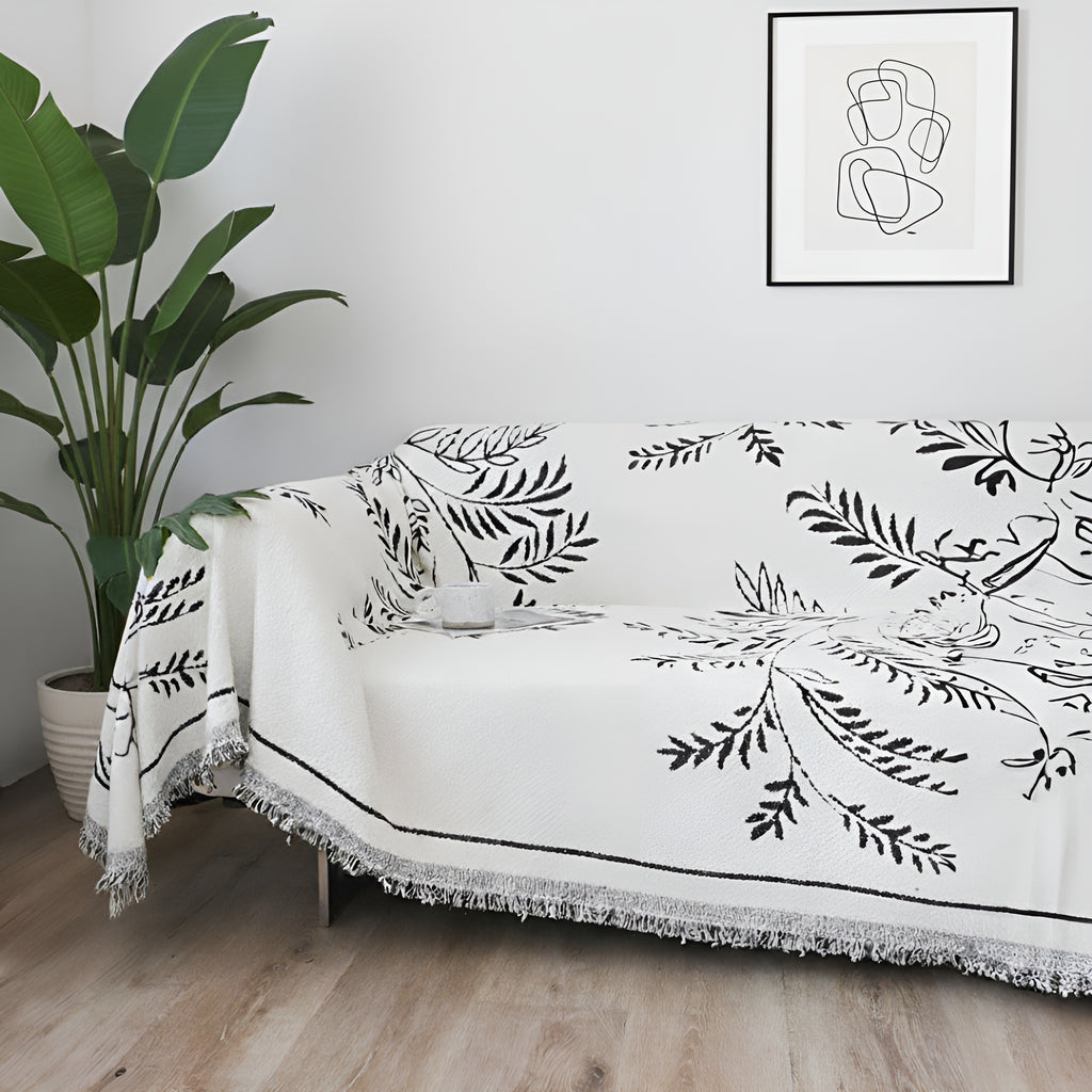 SOGA Two-seater White Sofa Cover Leaf Print 180x260cm Polyester