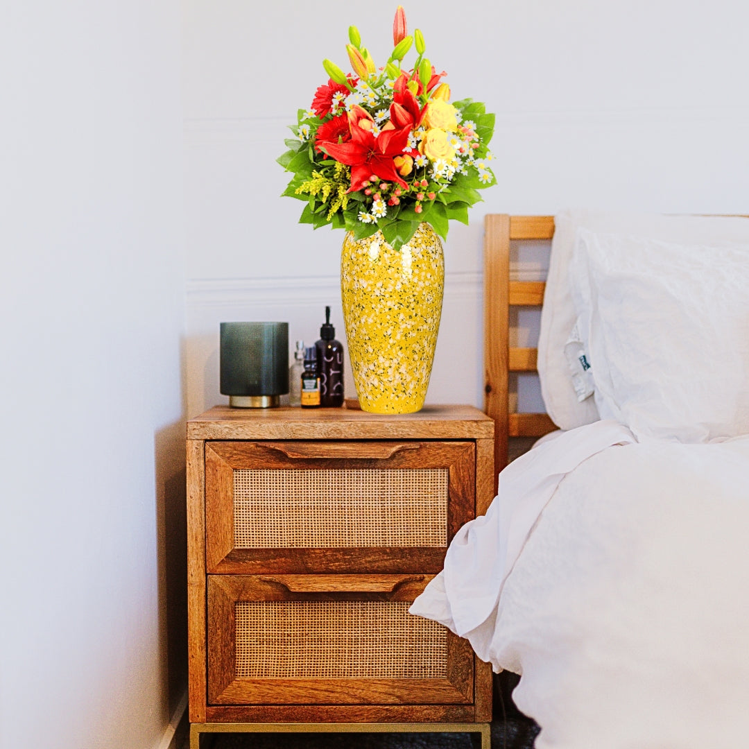 35x17cm Yellow with White Mini Floral Large Ceramic Flower Vase Elegant Living Room Home Decor