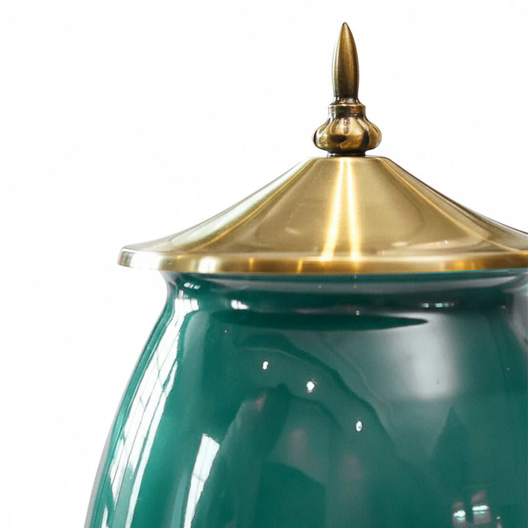 40cm Ceramic Vase with Gold Metal Base Green