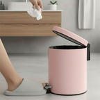 Foot Pedal Stainless Steel Trash Bin Round 12L Pink