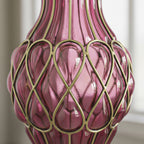 67cm Purple Glass Floor Vase with Metal Stand
