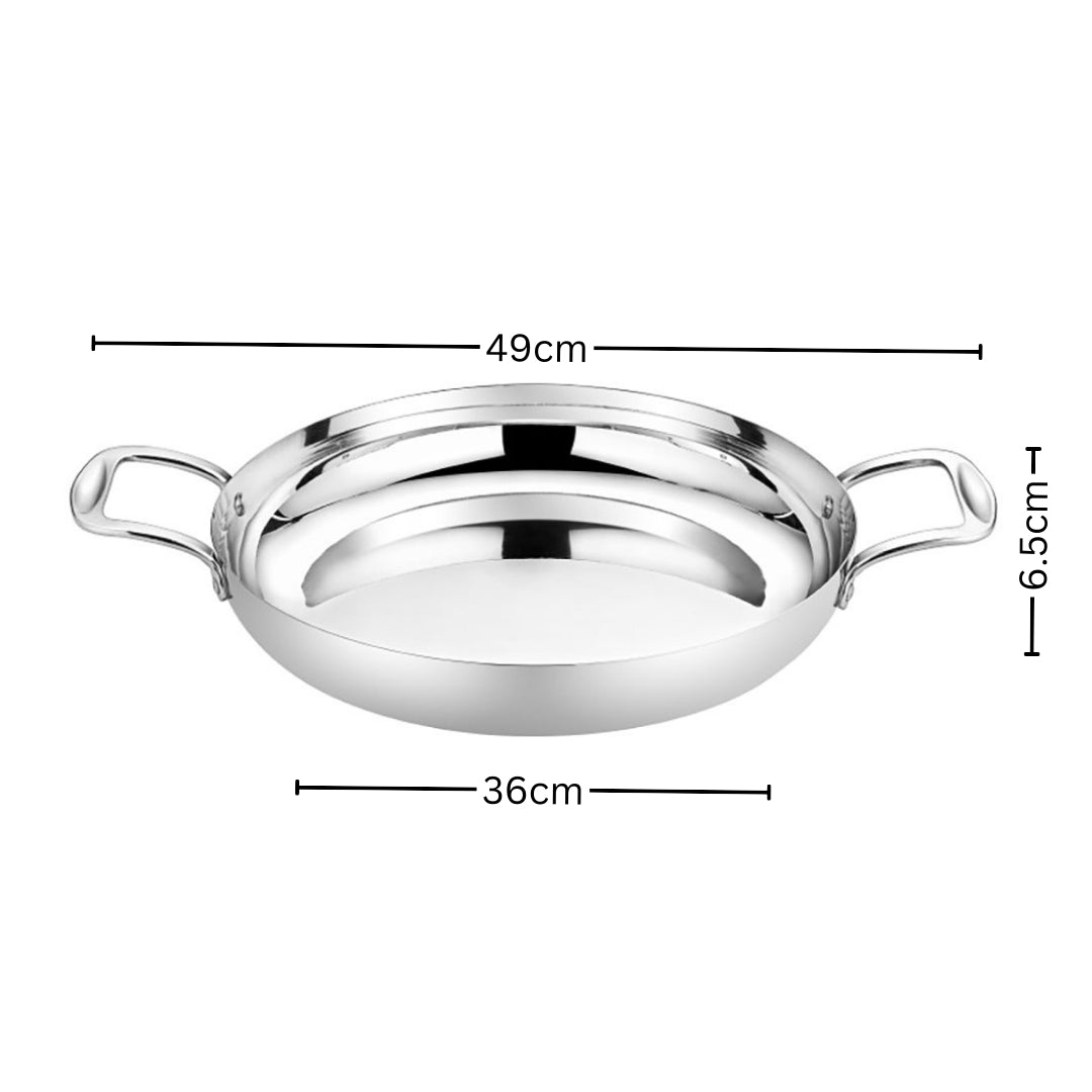 36cm Flat Base Seafood Dry Pot in Elegant Silver Finish for Kitchen Essential