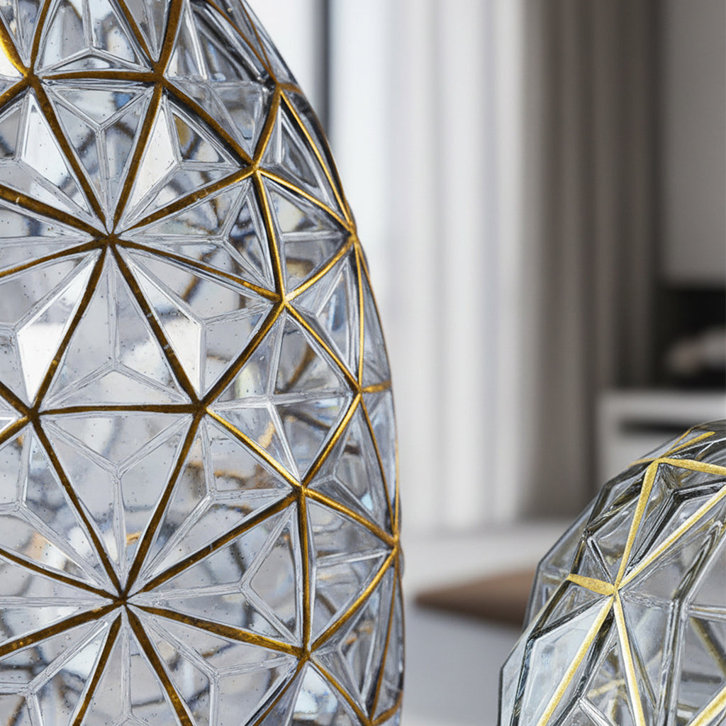 Grey Diamond Cut Glass Flower Vase with Gold Accent