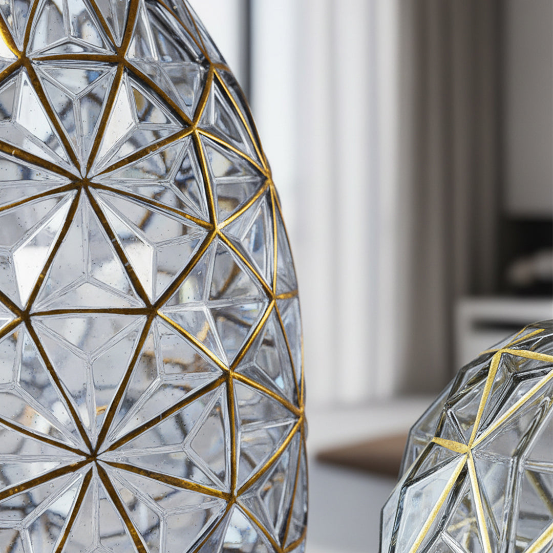 Grey Diamond Cut Glass Flower Vase with Gold Accent