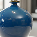 38cm Ceramic Vase with Gold Metal Base Dark Blue