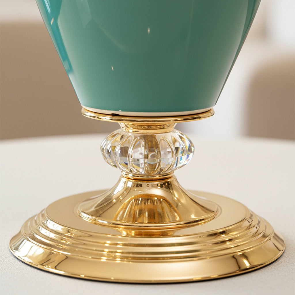42cm Ceramic Vase with Gold Metal Base Green