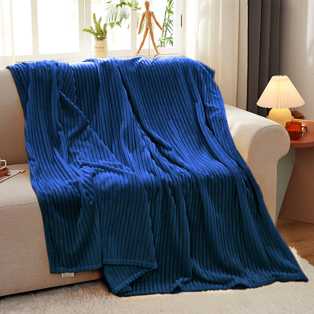 Blue Throw Blanket Warm Cozy Striped Pattern