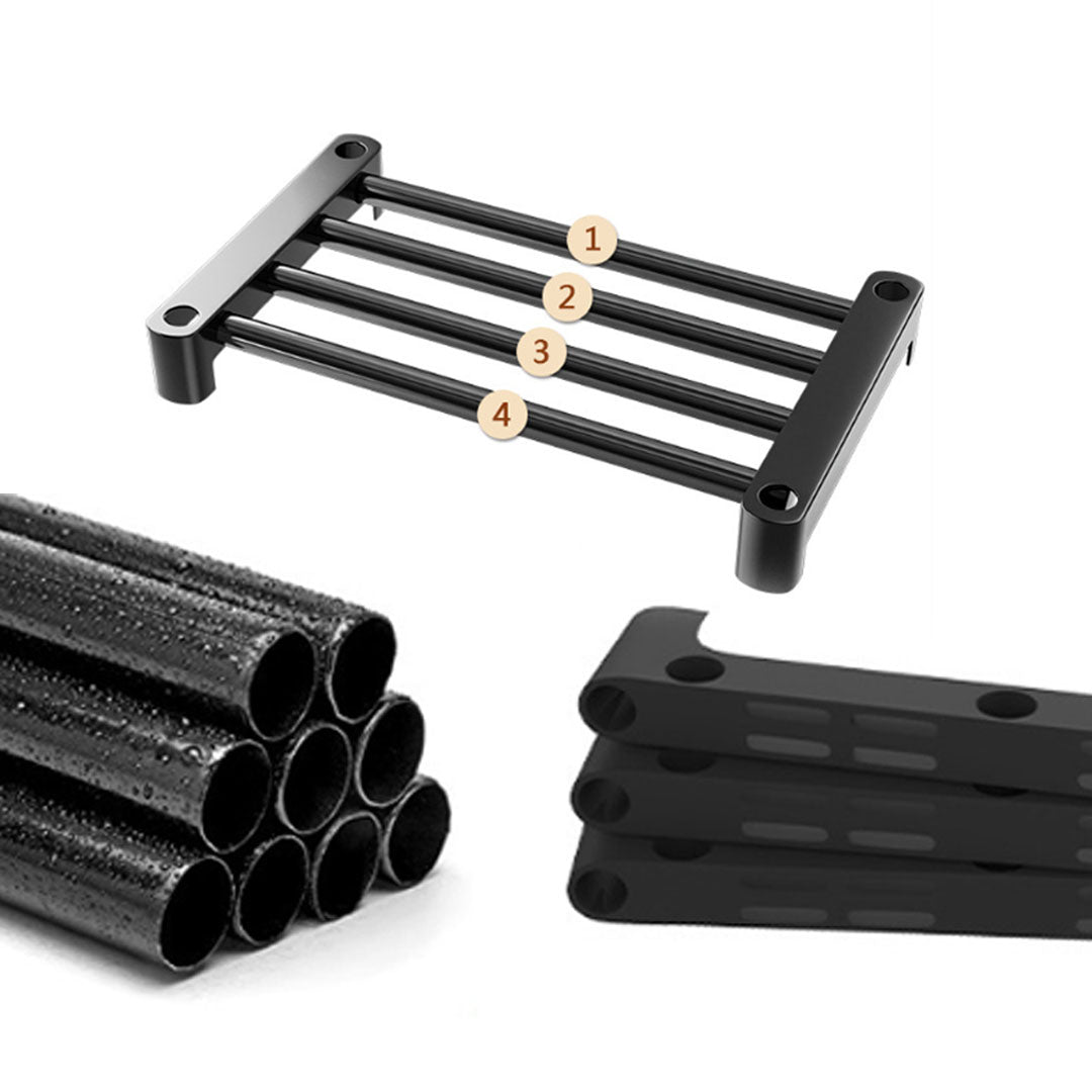 16-Shelf Tier Shoe Storage with Side Hooks Black