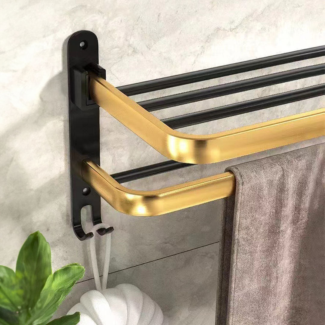 62cm Wall-Mounted Double Pole Towel Holder with Hooks