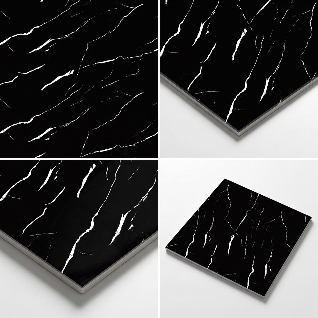 SOGA Peel & Stick Floor and Wall Tiles 30 x 30cm 10 Pack Black Faux Marble