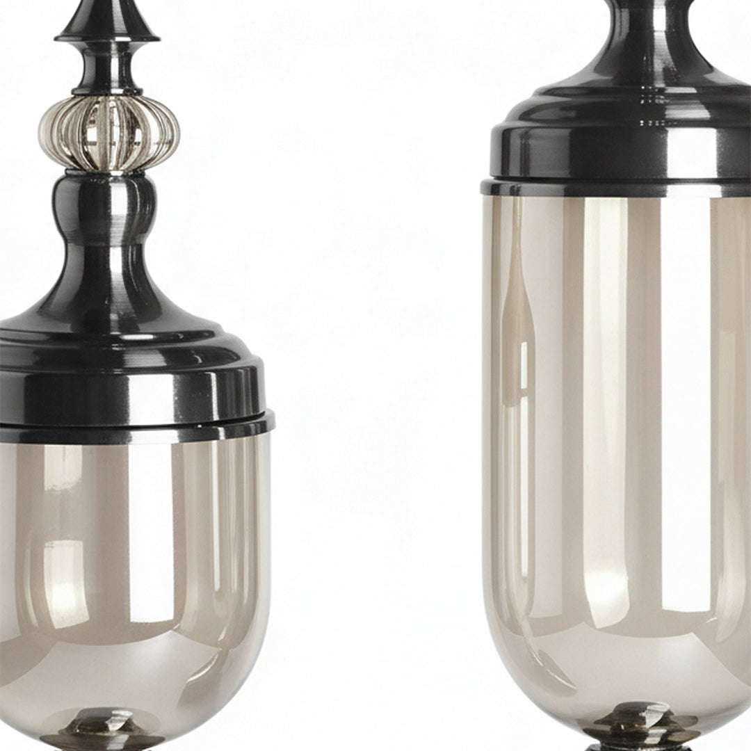 2x Clear Black Glass Vase with Lid Set