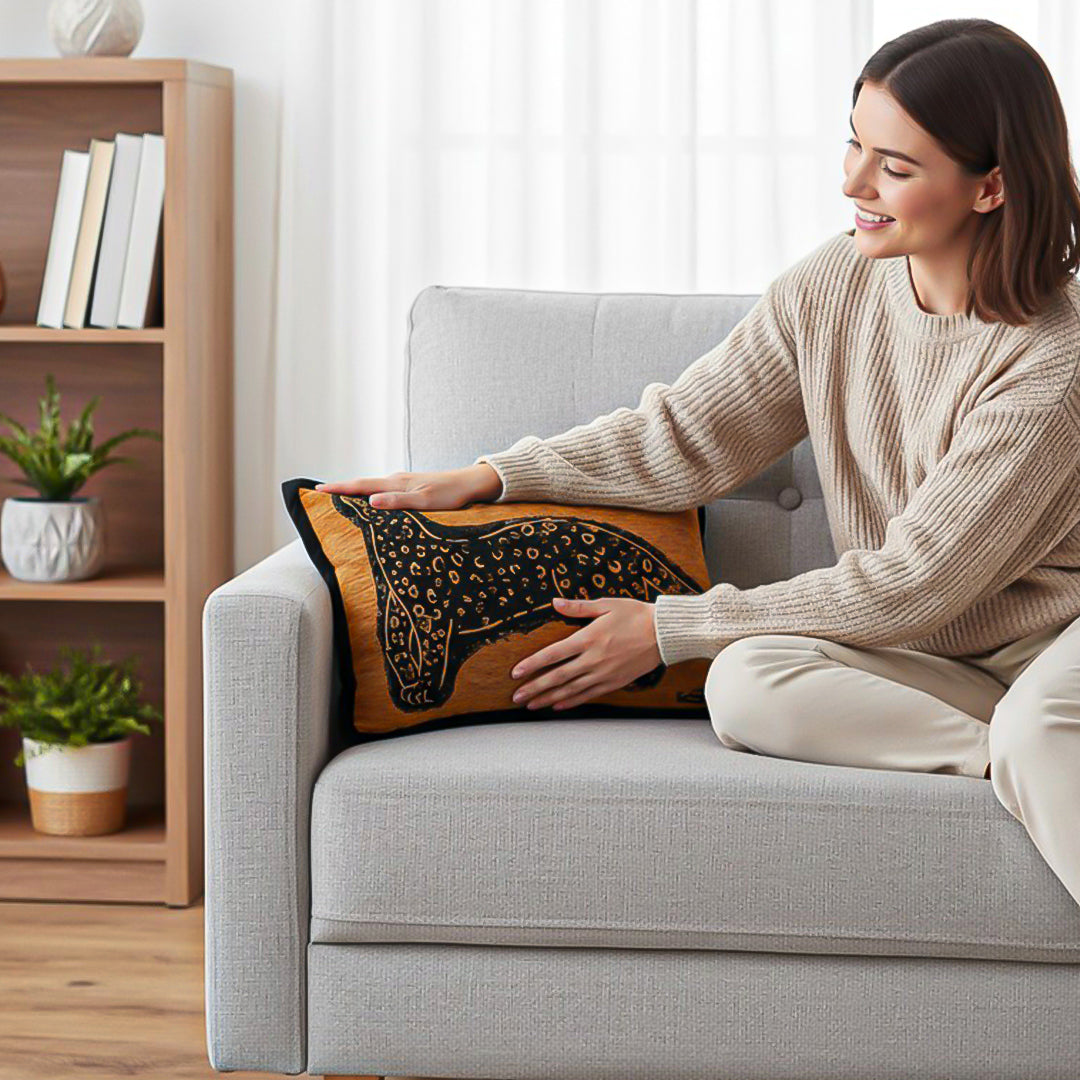 SOGA 30cm Stylish Golden Yellow Black Leopard Pattern Throw Pillow