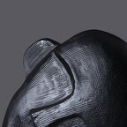 SOGA 38cm Black Minimalist Head Resin Sculpture with Hand at Side and Linear Texture for Home Décor