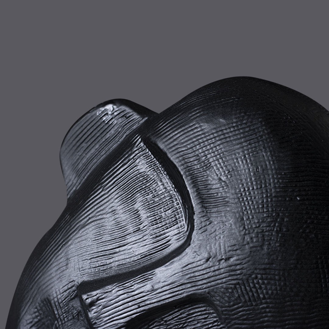 SOGA 38cm Black Minimalist Head Resin Sculpture with Hand at Side and Linear Texture for Home Décor