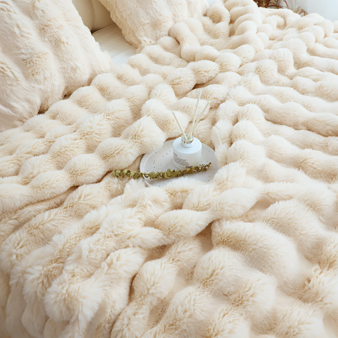 SOGA 160X200cm  Throw Blanket  Light Camel Color Double Layer Rabbit Fur Cozy Comfort with Stylish Decor