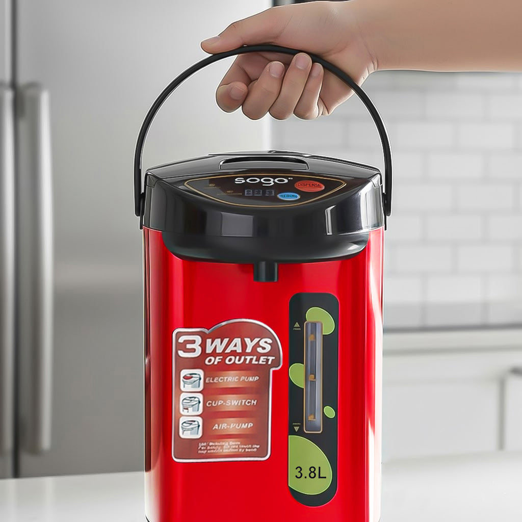 SOGA 3.8L Red Stainless Steel Electric Thermal Pot Dispenser with 3 Dispensing Modes