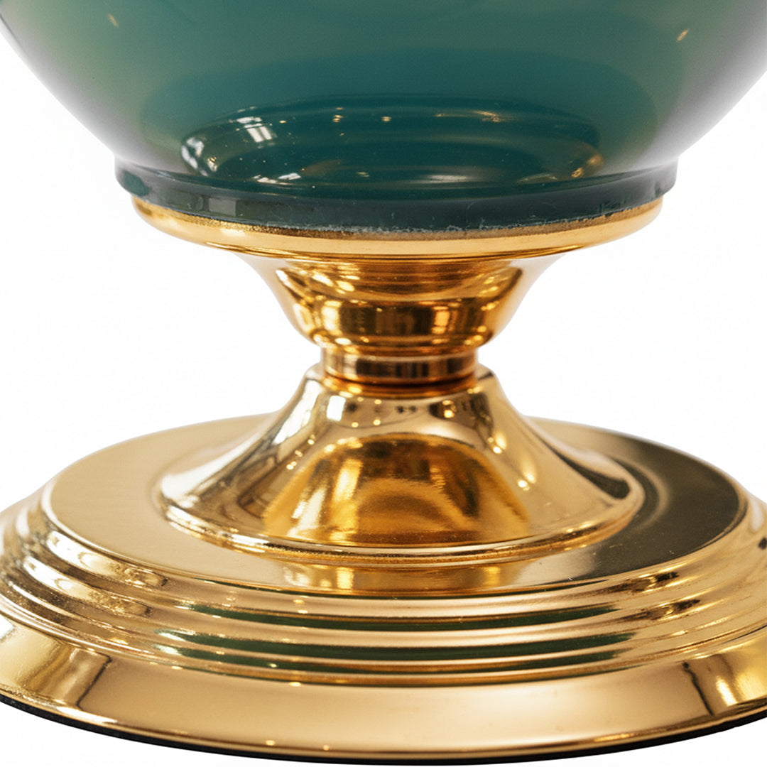 38cm Ceramic Vase with Gold Metal Base Green