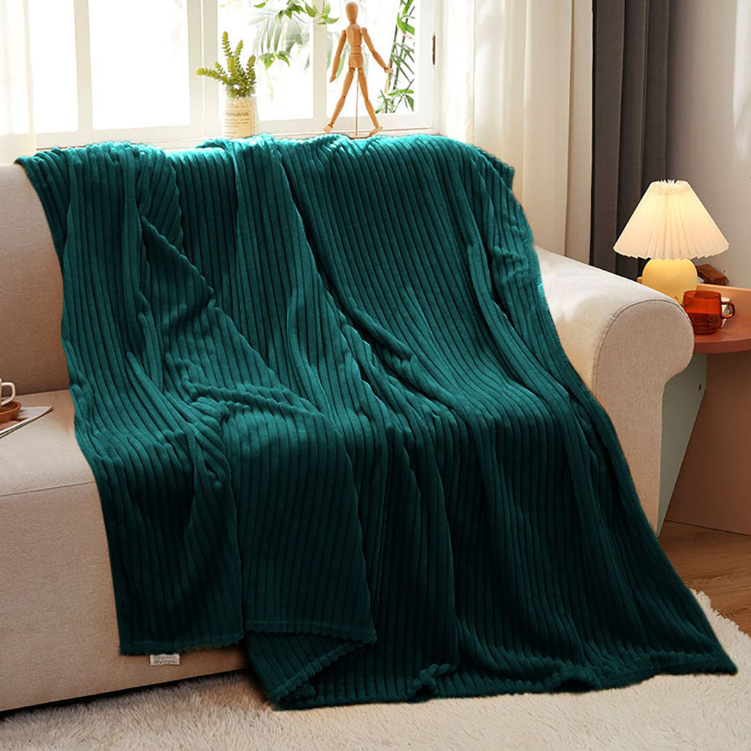 Dark Green Throw Blanket Warm Cozy Striped