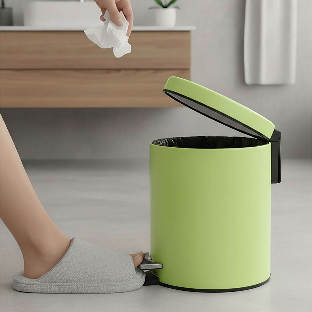 Foot Pedal Stainless Steel Trash Bin Round 7L Green