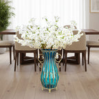 51cm Blue Glass Floor Vase and 10pcs White Artificial Flower Set