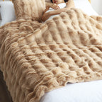 SOGA 160X200cm Throw Blanket Coffee Double Layer Rabbit Fur Cozy