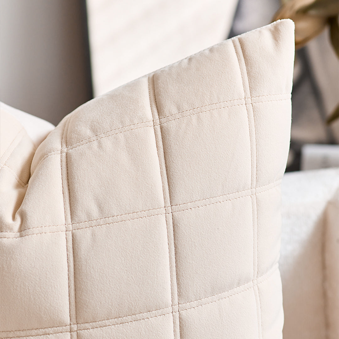 SOGA 50cm Beige Quilted Grid Pattern Decorative Throw Pillow