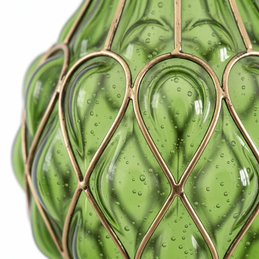 67cm Green Glass Floor Vase with Metal Stand