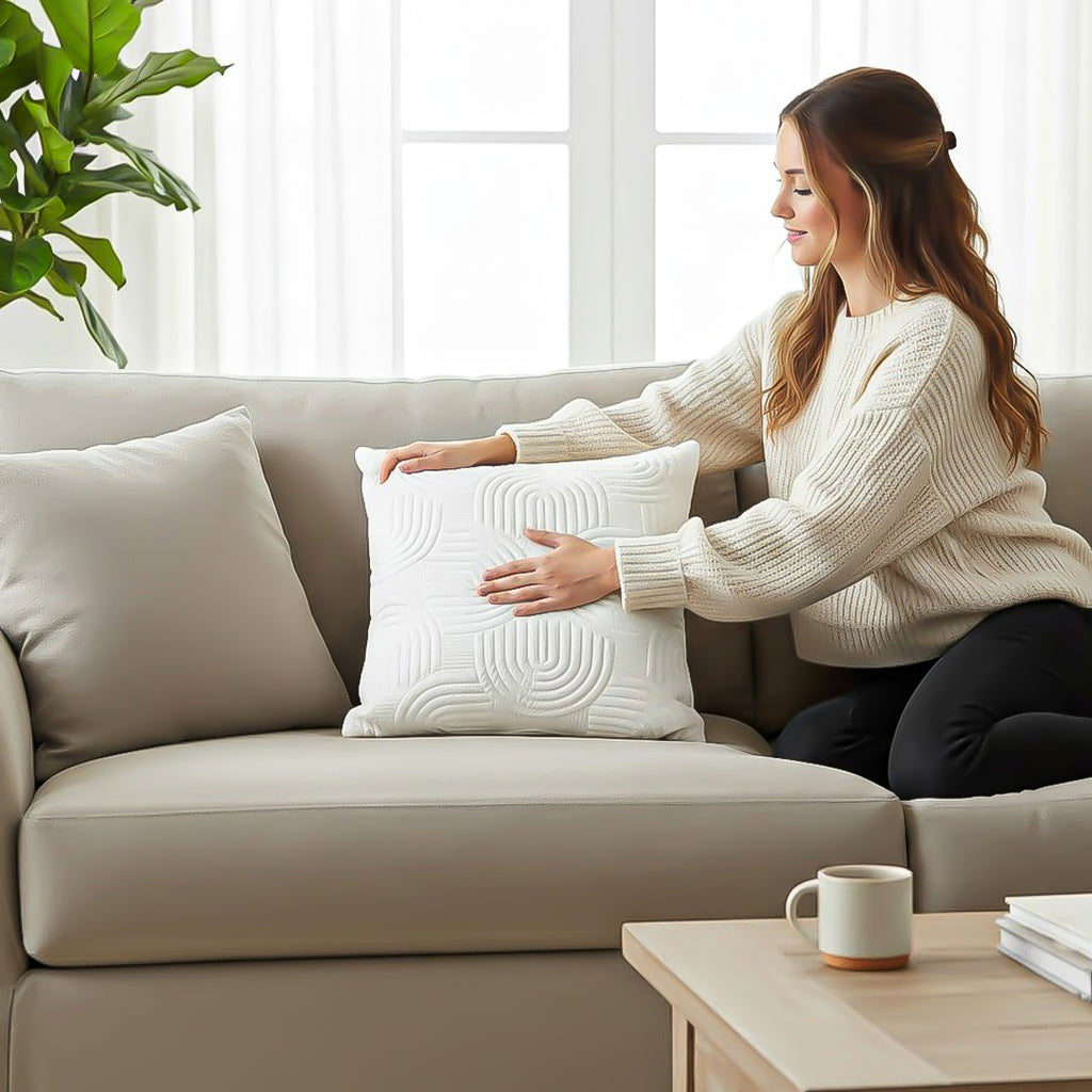 SOGA 50cm White Textured Geometric Pattern Decorative Throw Pillow