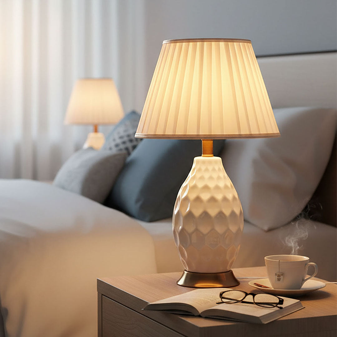 Textured Ceramic Table Lamp White