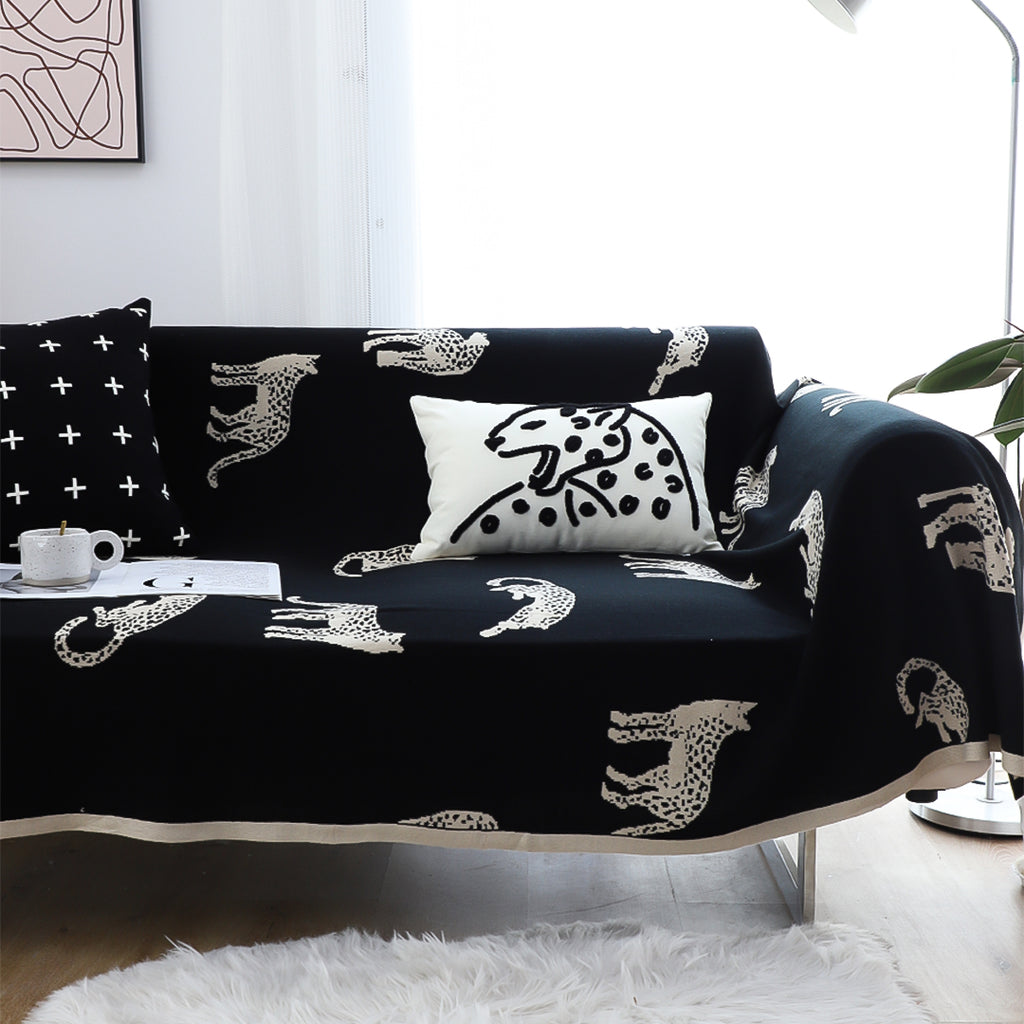 SOGA Black Cream Animal Print Throw Blanket 130x180cm Acrylic