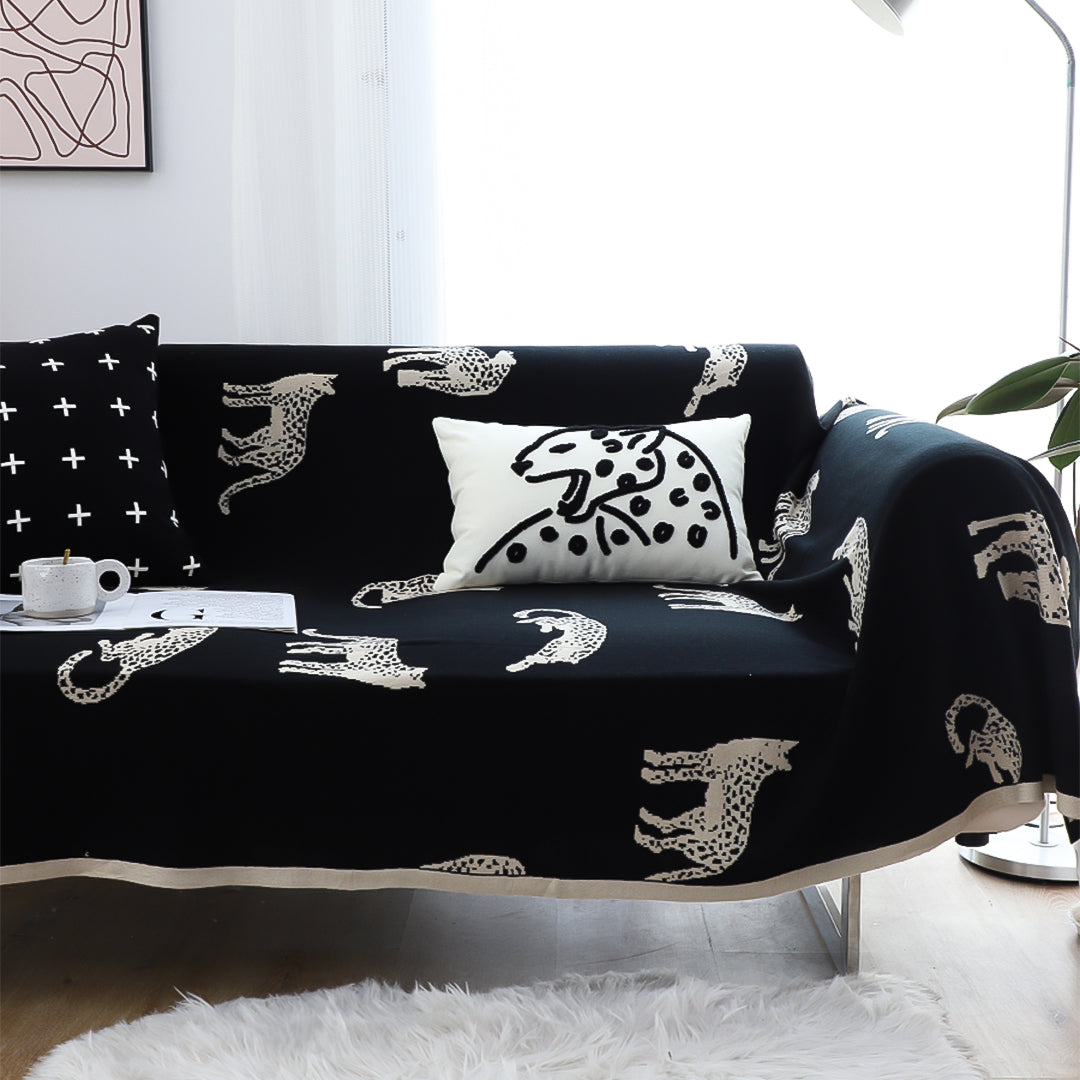 SOGA Black Cream Animal Print Throw Blanket 130x180cm Acrylic