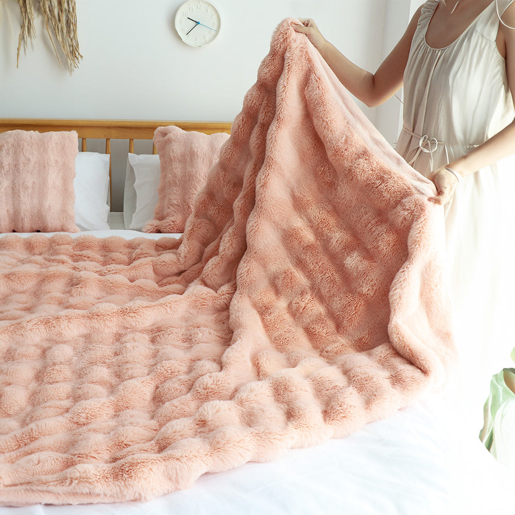SOGA 160X200cm Throw Blanket Pink Double Layer Rabbit Fur Cozy