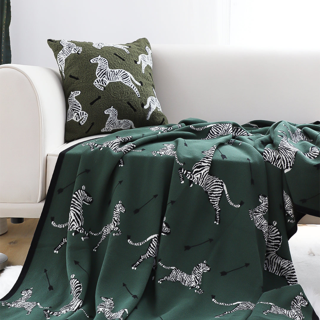 SOGA Olive Green Zebra Print Throw Blanket 130x180cm 100% Cotton