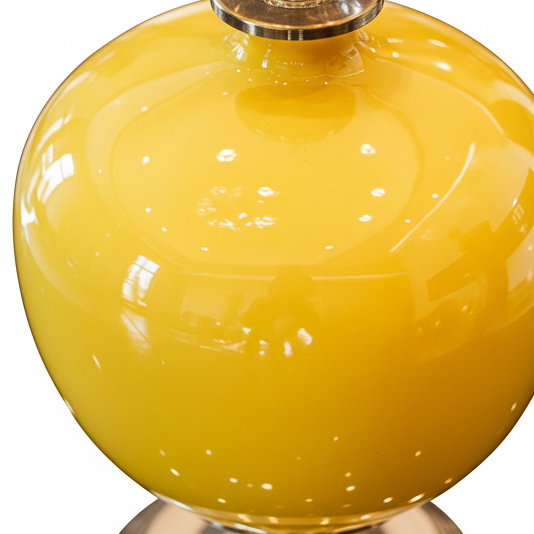 38cm Ceramic Vase with Gold Metal Base Yellow