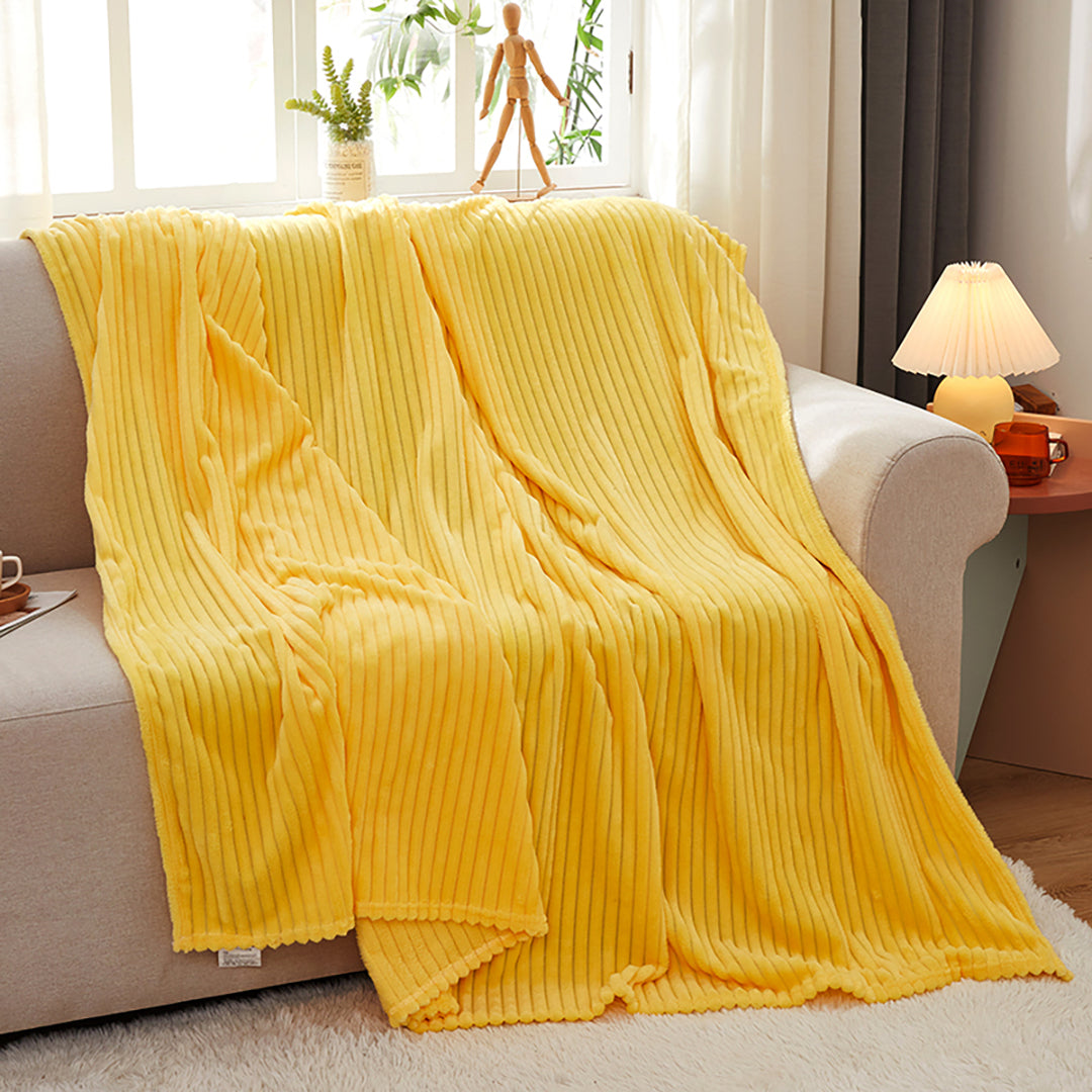 SOGA Yellow Throw Blanket Warm Cozy Striped Pattern Thin Flannel Coverlet