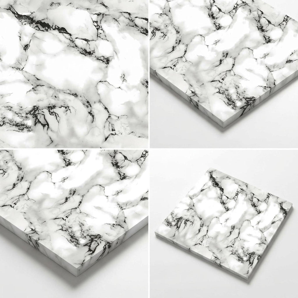 SOGA Peel & Stick Floor and Wall Tiles 30 x 30cm 10 Pack Black White Faux Marble