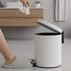 Foot Pedal Stainless Steel Trash Bin Round 12L White