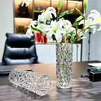 30cm Sleek Clear Glass Vase Elegant Wide Crystal