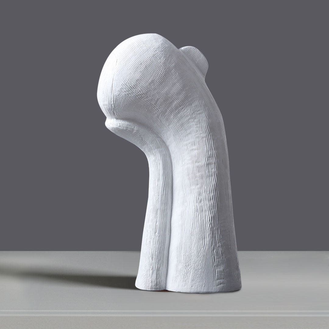 SOGA 38cm White Minimalist Head Resin Sculpture with Hand at Side and Linear Texture for Home Décor