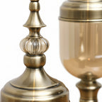 2x Clear Bronze Glass Vase with Lid and White Flower Set
