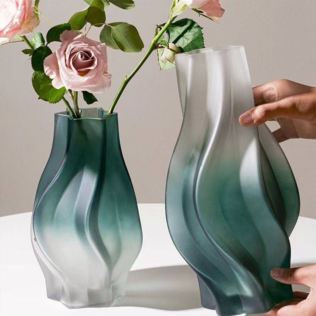 32cm Glass Vase Blue with Beautiful glass Bubble Texture Art Vases