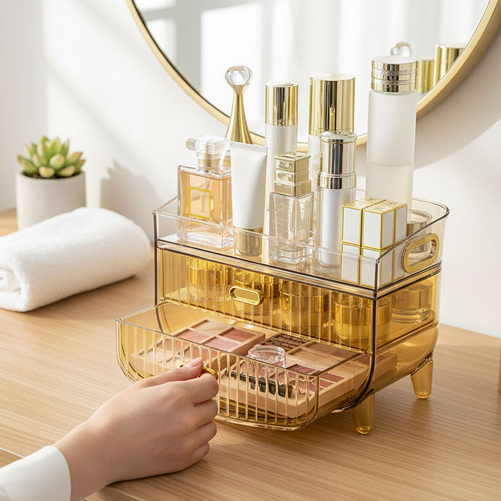 3 Tier Golden Yellow Multifunctional Countertop Cosmetic Storage Organiser