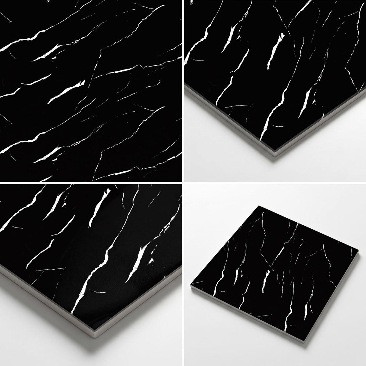 SOGA Peel & Stick Floor and Wall Tiles 60 x 60cm 10 Pack Black Faux Marble