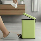 Foot Pedal Stainless Steel Trash Bin Square 6L Green