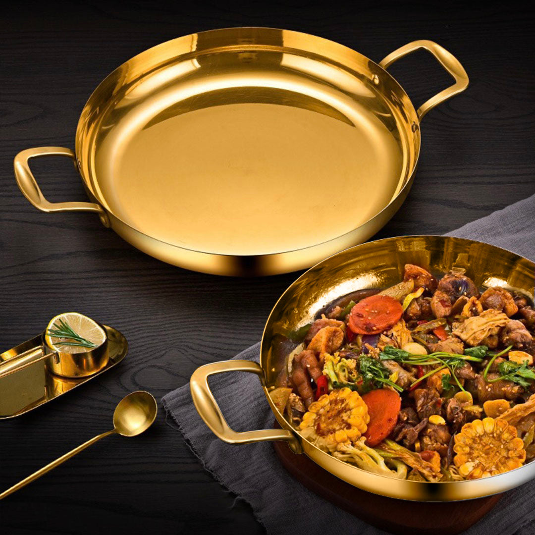 24cm Flat Base Seafood Dry Pot in Elegant Gold Color with Durable for Kitchen Essential