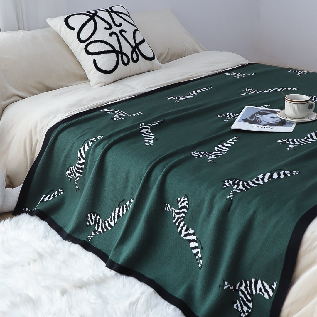 SOGA Forest Green Zebra Print Throw Blanket 130x180cm Acrylic